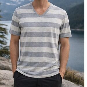Lululemon Gray Striped V-Neck T-Shirt Men's Medium